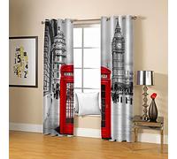 Blackout Curtains Eyelet For Kids Bedroom Living Room 46 X 54 Inch 3D Red London Phone Booth Blackout Curtains Nursery Thermal Insulated Ring Top Window Treatments 2 Panels Super Soft Soundproof