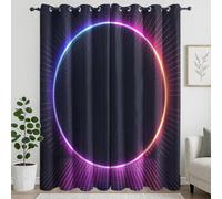 Blackout Curtains Eyelet Living Room, Curtains Black, Multicoloured Circles Patterns Printed 66” W x 90” L (2 Panels) for Bedroom Room Darkening Curtains Window Drapes,V,200x260H cm (2 panels)