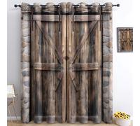 Blackout Curtains Eyelet W 46" x L 54" (2 Panels) Retro Vintage Wooden Door Printed Curtain, for Young People's Bedroom Living Room Decoration Tan Thermal Insulated Soundproof Energy Saving Drapes