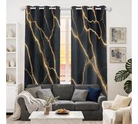 Blackout Curtains Eyelet W 46" x L 72" - Thermal Insulated Curtains, Black Gold Art Deco Marble Texture Print for Bedroom Living Room, Energy Saving Privacy Window Drapes 2 Panels