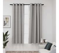 Blackout Curtains Eyelets Linen Look Pack of 2 Grey 140 x 175 cm Opaque Insulating Thermal Curtain for Living Room Bedroom Children's Room with Privacy Screen and Scarf