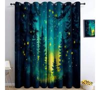 Blackout Curtains Fireflies In The Woods At Night W46 x L72 Living Room Curtain Thermal Insulated Energy Saving Curtains, for Bedroom kids Room Decor Dreapes, 2 Panels