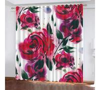 Blackout Curtains Flowers 2 Panels 46" Wide x 90" Drop Room Darkening Polyester Fabric Eyelet Curtain 3D Flowers Curtains Noise Reducing Window Drapes for Living Room（style 19-9）