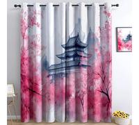 Blackout Curtains Flowers Architecture Mountains W66 x L90 Soft Microfiber Thermal Insulated Noise Reduction Curtains, for Child Bedroom Living Room Eyelet Curtain, 2 Pieces
