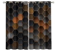 Blackout Curtains For Bedroom 200X160Cm Black Brown Hexagon Geometric Texture Art Pattern, Super Soft Thermal Insulated Blackout Eyelet Window Treatments, Blackout Curtains For Kids Room & Nursery,