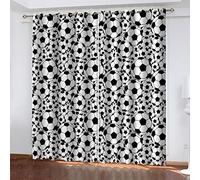 Blackout Curtains For Bedroom 3D Black And White Football Print Thermal Insulated Window Curtains For Living Room For Girls Boys Kids, 2 Panels, 46x84 Inch Pattern Eyelet Curtains Noise Reducing