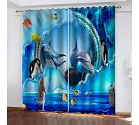 Blackout Curtains For Bedroom 56X63 Inch (Wxh) 2 Panels 3D Underwater World Dolphin Printed Eyelet Curtains Ultra Soft Microfiber Window Treatments For Kids Bedroom Living Room Home Decoration
