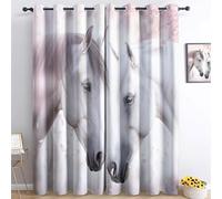 Blackout Curtains For Bedroom, Animal Close-Up Horse And Flowersthermal Insulated Curtain White And Pink Eyelet Drapes For Window Treatment For Living Room W 29.5 X L 65 Inch (2 Panels)
