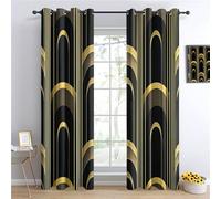 Blackout Curtains for Bedroom Art Deco Style Linear Arch Living Room, Grommet Top Room Darkening yellow Drapes Drop Eyelet Curtains Curtain Panels for Nursery W 52" x L 84" (2 Panels)