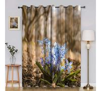 Blackout Curtains for Bedroom Blue Flowers Thermal Insulated Home Window Drapes for Living Room, Siberian Blue Star Curtains, 90 Drop Window Treatments Drapes, 66x90 Inch (W x L), 2 Panels AJ757