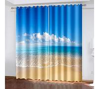 Blackout Curtains For Bedroom Blue Sea Clouds 3D Printing Pattern Super Soft Bedroom Eyelet Curtains 84 Inch Drop, Kids Nursery Home Decoration Noise Reduce Curtains, 2 Panels