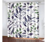 Blackout Curtains for Bedroom Branch and Leaf Patterns Thermal Insulated Window Drapes for Living Room, Violet-Green Curtains, 72 Drop Window Treatments Drapes, 46x72 Inch (W x L), 2 Panels QA2248