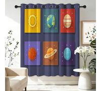 Blackout Curtains for Bedroom, Colorful Curtains Universe Cartoon Planet Sun Patterned Print Curtain Thermal Insulated Energy Efficient for Living Dining Room, W46 x L90 Inch (2 Panels)