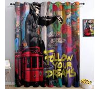 Blackout Curtains for Bedroom Colorful Graffiti Animal Monkey Pattern Blackout Thermal Insulated Eyelet Curtains for Baby Nursery Living Room Decor, Thermal Drapes W 46" x L 72" (2 Panels)