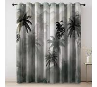 Blackout Curtains for Bedroom, Dream Palm Trees Jungle Printed design Thermal Insulated Curtain, Black White Pencil Pleat Curtains for Living Room with Black Liner 2 Panels, 30 × 65 Inch