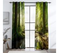 Blackout Curtains for Bedroom, Eyelet Curtains Room Darkening Kids Adult Curtain, Natural Trees Sunlight Patterned Window Treatments for Living Room W 46" x L 90" (2 Panels), Yellow Green