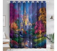 Blackout Curtains for Bedroom, Eyelet Curtains Room Darkening Kids Adult Curtain Thermal Insulated, Cartoon Castle Patterned Window Treatments for Living Room W 46" x L 90" (2 Panels), Colorful