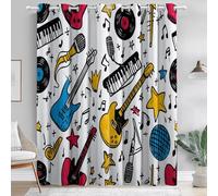 Blackout Curtains for Bedroom, Eyelet Curtains Room Darkening Kids Adult Curtain Thermal Insulated, Cartoon Music Doodle Patterned Window Treatments for Living Room W 46" x L 54" (2 Panels), Colorful