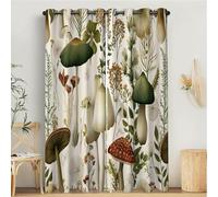 Blackout Curtains for Bedroom, Flora Art Printed Bedroom Living Room With Eyelet, Mushrooms Forest Plants Earthy Green, W 66" x L 90" Thermal Total Room Darkening Window Curtain 2 Panels