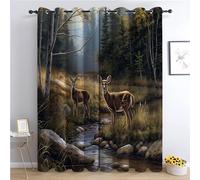Blackout Curtains for Bedroom Forest Animal Deer Stream Water Theme Grommet Curtains Thermal 2 Panels Drapes Super Soft Noise Reduce Curtains for Kids and Adults Playroom Decorations 110 x 102 in