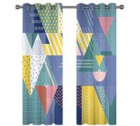 Blackout Curtains For Bedroom Living Room 3D Printed Blue And Green Geometric Splicing Pattern 234X230Cm 2 Panels Super Soft Thermal Insulated Noise Reducing Eyelet Curtains Kitchen Nursery Decorat