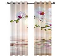 Blackout Curtains For Bedroom Living Room 3D Printed Pink And White Orchid Water Charm Pattern 280X260Cm 2 Panels Super Soft Thermal Insulated Noise Reducing Eyelet Curtains Kitchen Nursery Decorat
