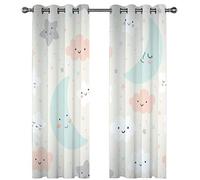 Blackout Curtains For Bedroom Living Room 3D Printed White Background, Pink And Blue, Cute Night Pattern 200X160Cm 2 Panels Super Soft Thermal Insulated Noise Reducing Eyelet Curtains Kitchen Nurse