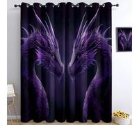 Blackout Curtains for Bedroom Living Room Anime Fantasy Dragon Printed Pleat Curtains Soft Thermal Insulated Curtains W 52" x L 72" Room Decoration for Dining Room 2 Panels Purple