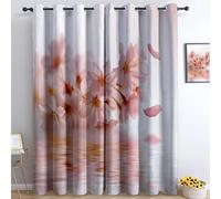 Blackout Curtains for Bedroom Living Room Home Decoration, Dreamy Flowers Cherry Blossom Petals Flying Eyelet Thermal Insulated Window Drapes, White, 90% Blackout Curtains W 132 x L 72 inch