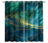 Blackout Curtains For Bedroom Living Room - Super Soft Thermal Insulated Eyelet Curtains 234X230Cm - Kitchen Nursery Decoration Window Treatments - 3D Printed Teal Gold Abstract Marble Texture 2 Pa
