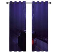Blackout Curtains For Bedroom Living Room - Super Soft Thermal Insulated Eyelet Curtains 280X260Cm - Kitchen Nursery Decoration Window Treatments - 3D Printed Driving On A Dark Blue Moon Night 2 Pa