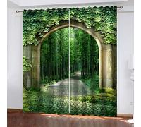 Blackout Curtains For Bedroom Living Room - Super Soft Thermal Insulated Noise Reducing Eyelet Curtains - Kitchen Nursery Decoration Window Treatments - 3D Printed Arch Green Bamboo Forest 2 Panels