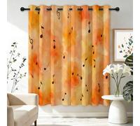 Blackout Curtains for Bedroom, Orange Color Curtains Watercolor Art Musical Notes Waves Patterned Print Curtain Thermal Insulated Energy Efficient for Living Dining Room, W52 x L72 Inch (2 Panels)