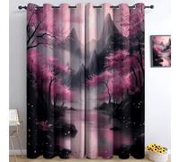 Blackout Curtains for Bedroom Pink Drop Eyelet Curtains for Living Room W 46" x L 54" (2 Panels) for Bedroom Fantasy Cherry Blossom Mountains Darkening Lined Thermal Insulated Window Curtain Panels