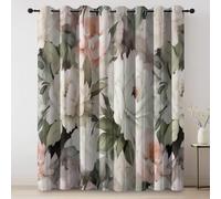 Blackout Curtains for Bedroom Plants Flowers Peonies Roses Printed, 29.5 x 65 Inch (2 Panels), Eyelet Curtains Thermal Insulated Curtain for Living Room Dining Room, Pink