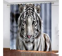 Blackout Curtains For Bedroom Print 3D Pattern Fashion Animal White Tiger Kids Curtains Boys Blackout 42x63 Inch Curtain Eyelet Thermal Insulated, Window Drapes 2 Panels Curtains For Living Room