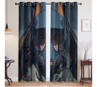 Blackout Curtains for Bedroom Print Blackout Curtains, Green Grey Pilots helmets fighter jets 140 x 245cm For Living Room Bedroom and Study