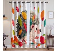 Blackout Curtains for Bedroom Print Curtain Panels 2 Panels Blackout Curtains Red grey Animals cartoon fallen leaves 140 x 245cm For Living Room Bedroom and Study