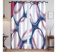 Blackout Curtains for Bedroom Print Curtain Panels 2 Panels Blackout Curtains Red white Baseball comic style sports 140 x 245cm For Living Room Bedroom and Study