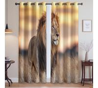 Blackout Curtains for Bedroom Print Curtain Panels 2 Panels Blackout Curtains Yellow Animals grassland lion 140 x 245cm For Living Room Bedroom and Study