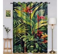 Blackout Curtains for Bedroom Red Plant Thermal Insulated Home Window Drapes for Living Room, Green Leaves Curtains, 90 Drop Window Treatments Drapes, 90x90 Inch (W x L), 2 Panels SA494