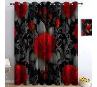 Blackout Curtains for Bedroom Red Roses Thermal Insulated Home Window Drapes for Living Room, Black Vines Curtains, 90 Drop Window Treatments Drapes, 46x90 Inch (W x L), 2 Panels QA2392