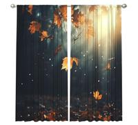 Blackout Curtains for Bedroom Rod Pocket Privacy Window Drapes 52"" x 84"" | Autumn Leaves Flying In The Misty Forest Door Curtain For Doorway Thermal Insulated Window Treatment Valance,2 Panels