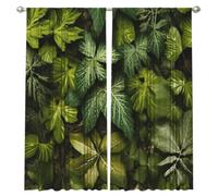 Blackout Curtains for Bedroom Rod Pocket Privacy Window Drapes 52"" x 84"" | Green Leaves And Plants Door Curtain For Doorway Thermal Insulated Window Treatment Valance,2 Panels