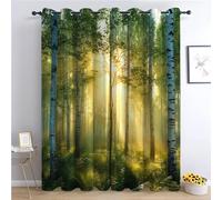 Blackout Curtains for Bedroom Sunrise Tranquil Birch Forest Theme Grommet Curtains Thermal 2 Panels Drapes Super Soft Noise Reduce Curtains for Kids Playroom Decorations, Sunny Nature 92 x 54 in