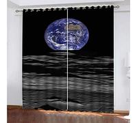 Blackout Curtains For Bedroom - Super Soft 3D Printing Blue Planet Seascape Pattern Bedroom Eyelet Curtains 83 Inch Drop Noise Reduce Panels For Nursery For Home Decoration, 2 Pcs
