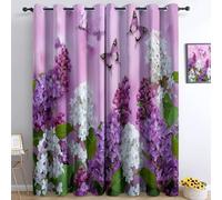 Blackout Curtains For Bedroom - Super Soft 3D Printing Photography Lilac Butterfly Bedroom Eyelet Curtains 46” W x 54” L Drop Noise Reduce Panels For Nursery For Home Decoration, 2 Pcs