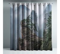 Blackout Curtains for Bedroom, Super Soft Drapey Texture Noise Reducing Thermal Insulated Eyelet Curtains & Drapes for Living Room, Green Landscape Mountains 42 x 54 Inches 2 Panels