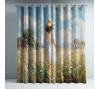 Blackout Curtains for Bedroom, Super Soft Drapey Texture Noise Reducing Thermal Insulated Eyelet Curtains & Drapes for Living Room, Green Oil Painting Landscape 46 x 90 Inches 2 Panels