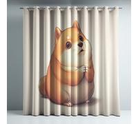 Blackout Curtains for Bedroom, Super Soft Drapey Texture Noise Reducing Thermal Insulated Eyelet Curtains & Drapes for Living Room, Beige Anime Cute Shiba Inu 46 x 90 Inches 2 Panels